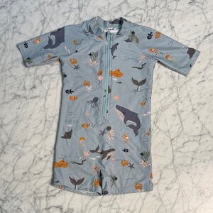 Liewood Kids' Blue Sea Creature Print Swimsuit Sz 104/110 4/5Y